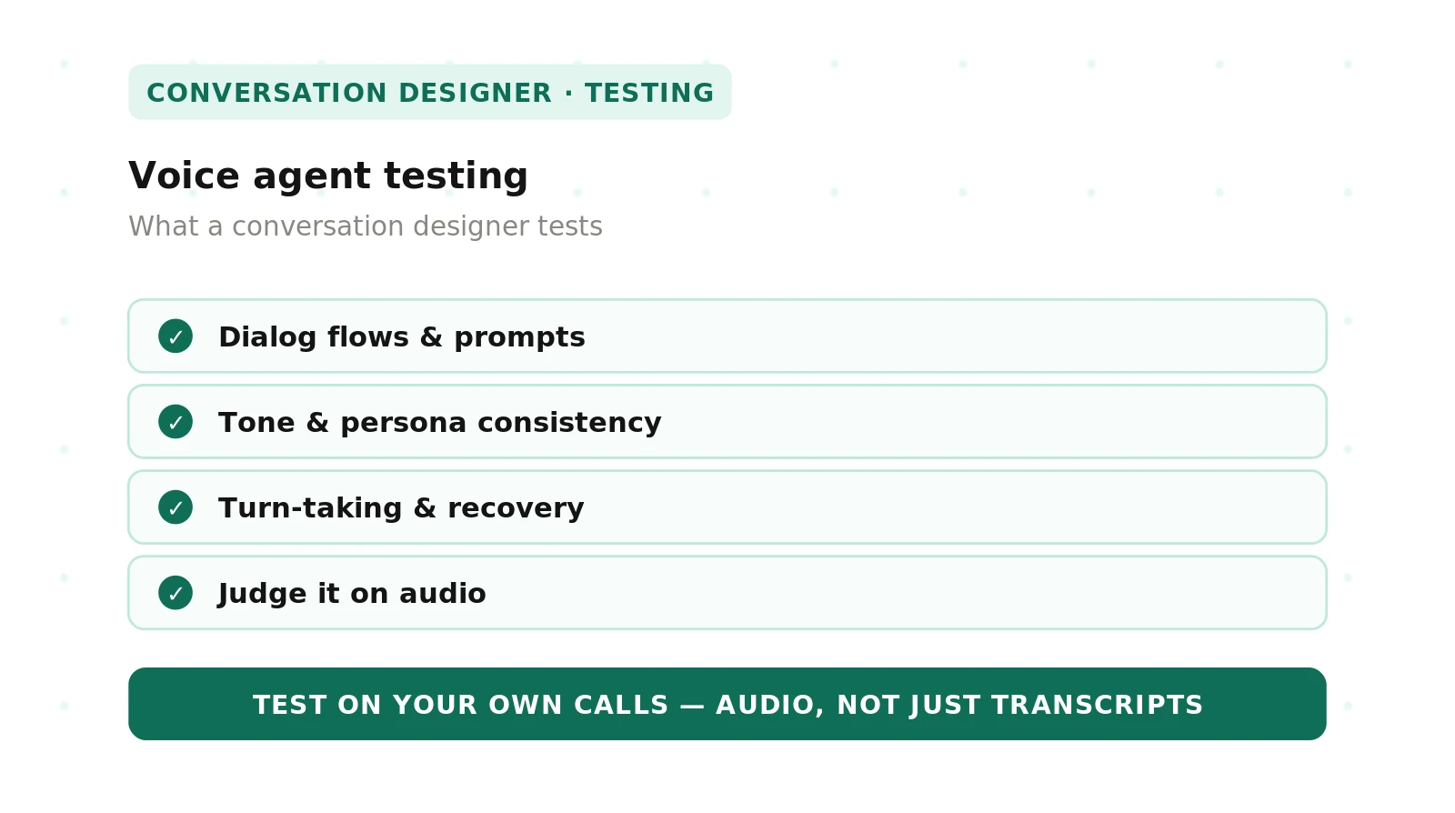 Voice Agent Testing for Conversation Designers