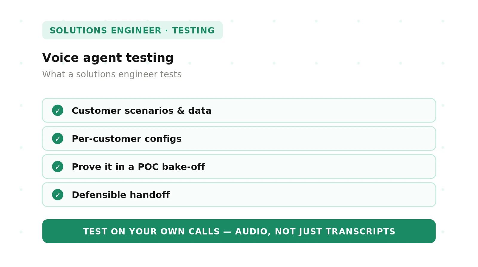 Voice Agent Testing for Solutions Engineers